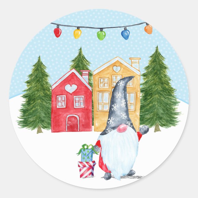 Niedlicher Weihnachtsgnome Runder Aufkleber (Vorderseite)