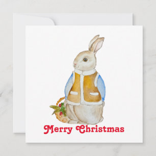 Niedlicher Weihnachtshase mit einem Korb mit Ficht Einladung