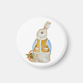 Niedlicher Weihnachtshase mit einem Korb mit Ficht Magnet