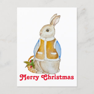 Niedlicher Weihnachtshase mit einem Korb mit Ficht Postkarte