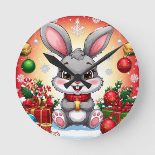 Niedlicher Weihnachtshase Runde Wanduhr