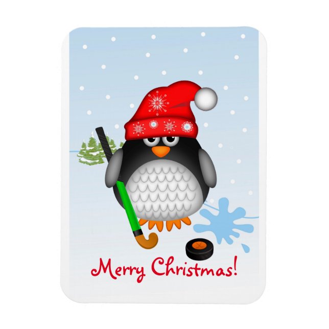 Niedlicher Weihnachtshockey-Penguin und benutzerde Magnet (Vertikal)