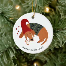 Niedlicher Weihnachtshund anpassbar Keramik Ornament