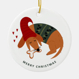 Niedlicher Weihnachtshund anpassbar Keramik Ornament