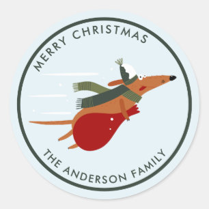 Niedlicher Weihnachtshund anpassbar Runder Aufkleber