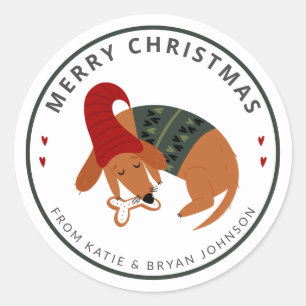 Niedlicher Weihnachtshund anpassbar Runder Aufkleber