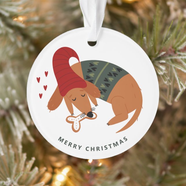 Niedlicher Weihnachtshund auf zwei Seiten Ornament (Baum)