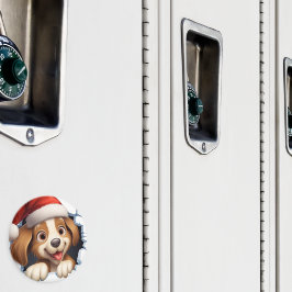 Niedlicher Weihnachtshund durch die Mauer illustri Magnet