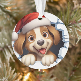 Niedlicher Weihnachtshund durch die Mauer illustri Ornament