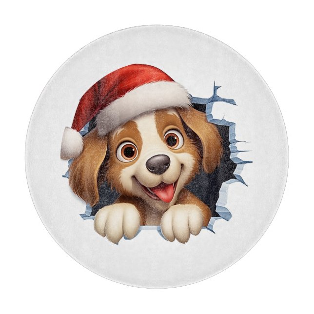 Niedlicher Weihnachtshund durch die Mauer illustri Schneidebrett (Vorderseite)