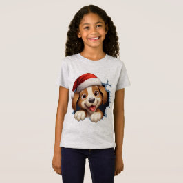 Niedlicher Weihnachtshund durch die Mauer illustri T-Shirt