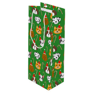 Niedlicher Weihnachtshund Gemustert Geschenktüte Für Weinflaschen