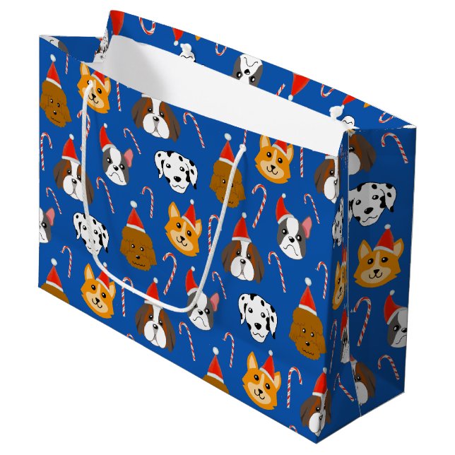 Niedlicher Weihnachtshund Gemustert Große Geschenktüte (Vorderseite Schrägansicht)
