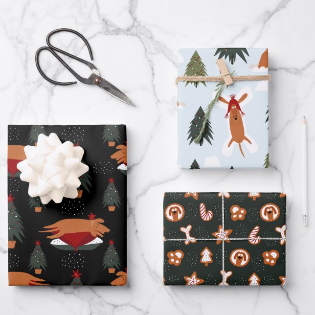 Niedlicher Weihnachtshund Geschenkpapier Set (Vorderseite)