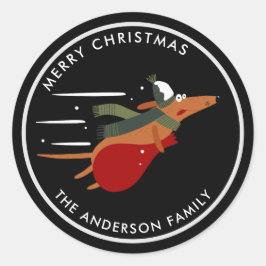 Niedlicher Weihnachtshund individuell anpassbarer Runder Aufkleber