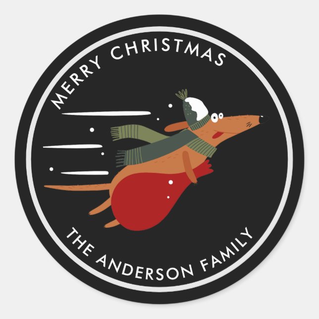 Niedlicher Weihnachtshund individuell anpassbarer  Runder Aufkleber (Vorderseite)