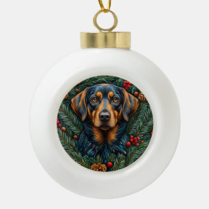 Niedlicher Weihnachtshund Keramik Kugel-Ornament