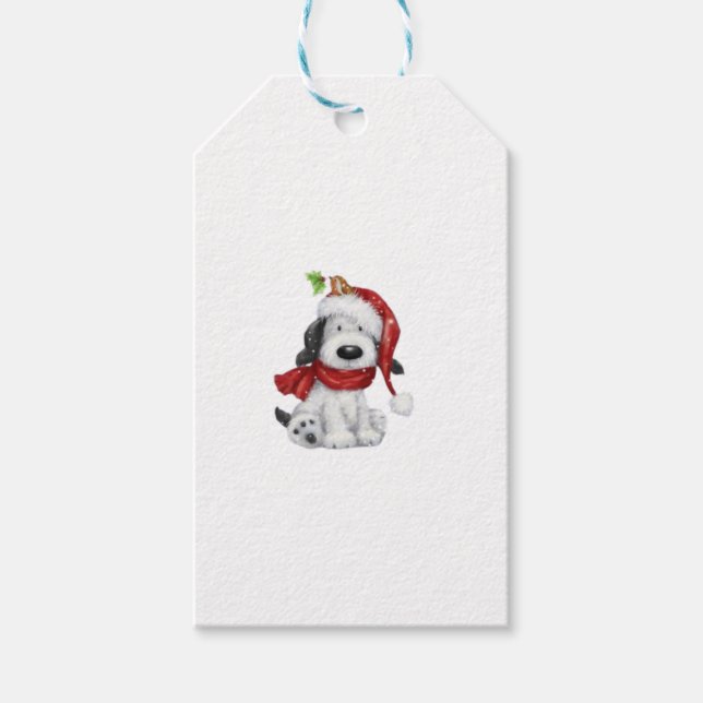 Niedlicher Weihnachtshund mit Weihnachtsmannmütze  Geschenkanhänger (Vorderseite)