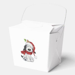 Niedlicher Weihnachtshund mit Weihnachtsmannmütze Geschenkschachtel