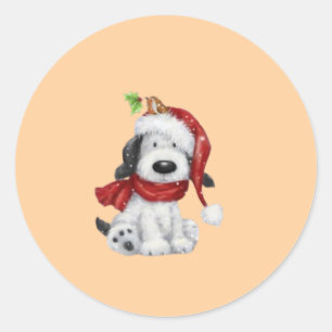 Niedlicher Weihnachtshund mit Weihnachtsmannmütze Runder Aufkleber