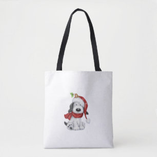 Niedlicher Weihnachtshund mit Weihnachtsmannmütze  Tasche