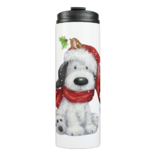 Niedlicher Weihnachtshund mit Weihnachtsmannmütze Thermosbecher