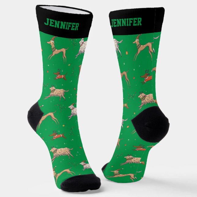 Niedlicher Weihnachtshund Muster Xmas Winterurlaub Socken (Gewinkelt)