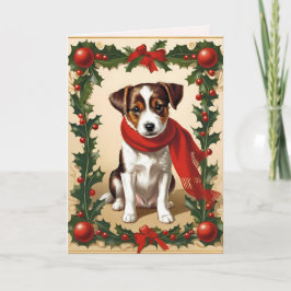 niedlicher Weihnachtshund Vintag Feiertagskarte