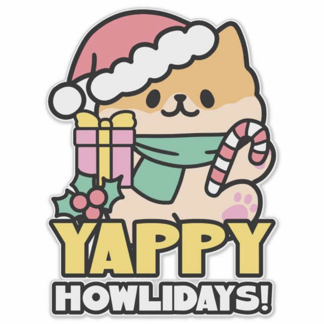 Niedlicher Weihnachtshund - Yappy Howlidays Aufkleber (Vorderseite)