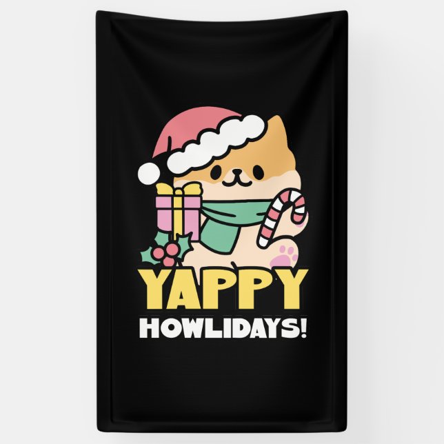 Niedlicher Weihnachtshund - Yappy Howlidays Banner (Vertikal)
