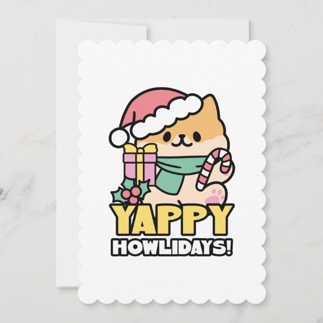 Niedlicher Weihnachtshund - Yappy Howlidays Einladung (Vorderseite)