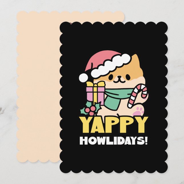 Niedlicher Weihnachtshund - Yappy Howlidays Einladung (Vorne/Hinten)