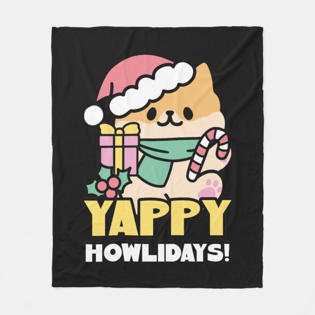 Niedlicher Weihnachtshund - Yappy Howlidays Fleecedecke (Vorderseite)