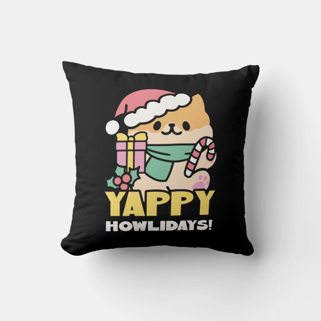Niedlicher Weihnachtshund - Yappy Howlidays Kissen (Vorderseite)