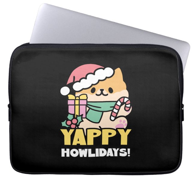 Niedlicher Weihnachtshund - Yappy Howlidays Laptopschutzhülle (Vorderseite)