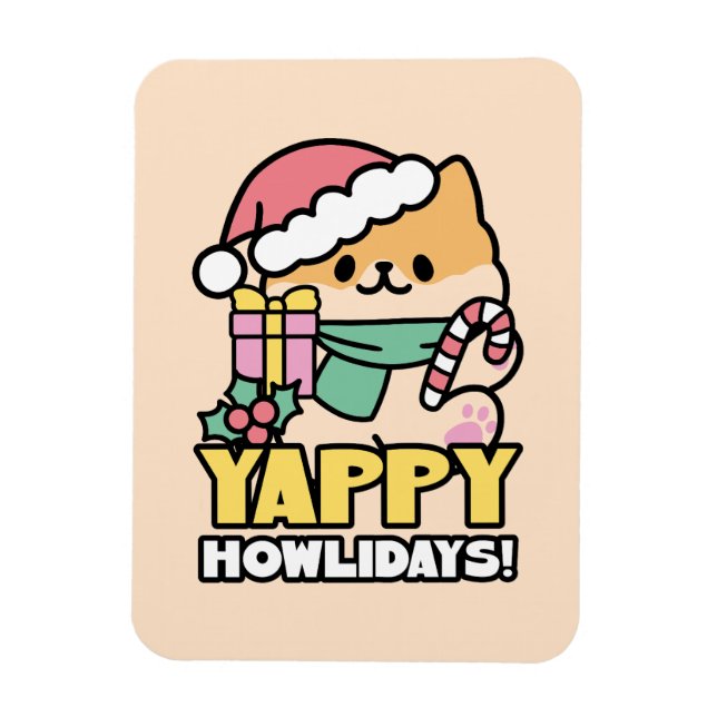 Niedlicher Weihnachtshund - Yappy Howlidays Magnet (Vertikal)