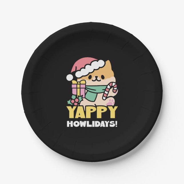 Niedlicher Weihnachtshund - Yappy Howlidays Pappteller (Vorderseite)