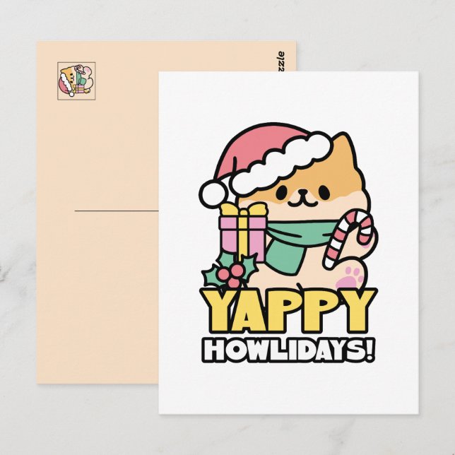 Niedlicher Weihnachtshund - Yappy Howlidays Postkarte (Vorne/Hinten)