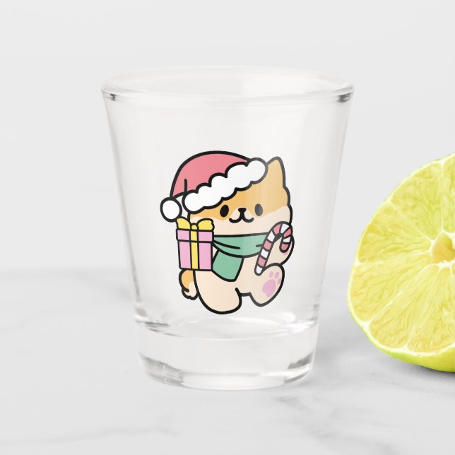 Niedlicher Weihnachtshund - Yappy Howlidays Schnapsglas (Vorderseite)
