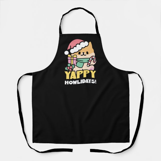 Niedlicher Weihnachtshund - Yappy Howlidays Schürze (Vorderseite)