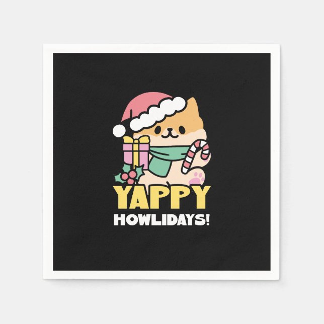 Niedlicher Weihnachtshund - Yappy Howlidays Serviette (Vorderseite)