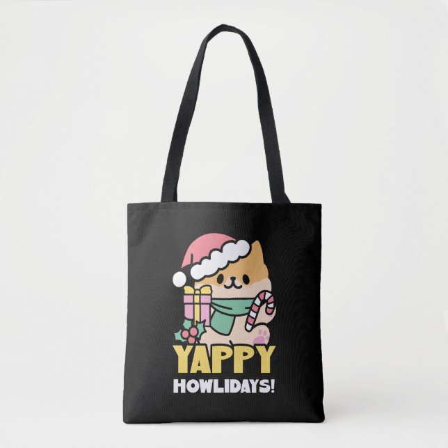 Niedlicher Weihnachtshund - Yappy Howlidays Tasche (Vorderseite)