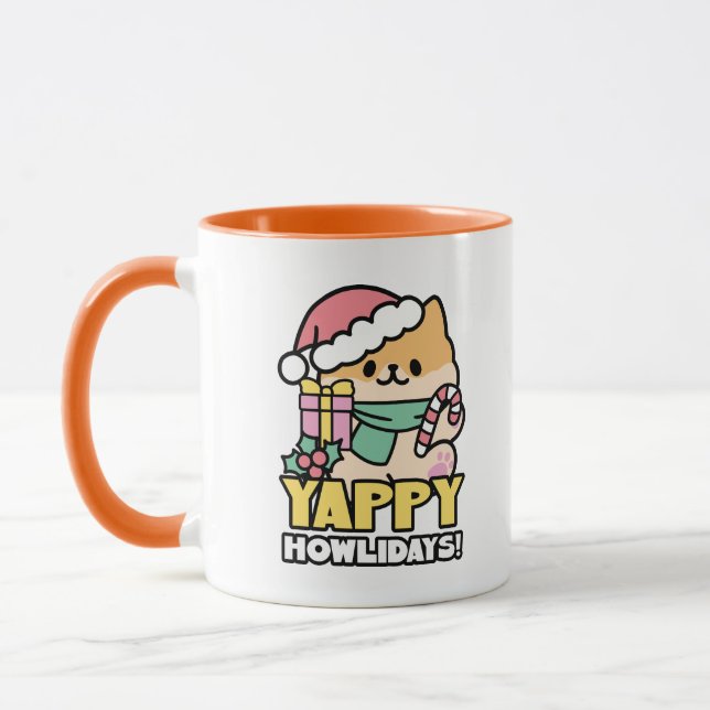 Niedlicher Weihnachtshund - Yappy Howlidays Tasse (Links)