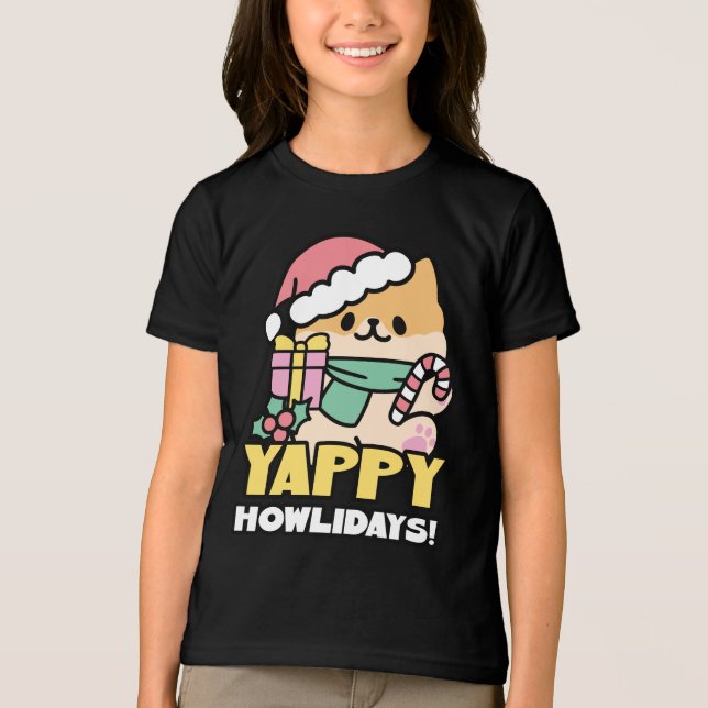 Niedlicher Weihnachtshund - Yappy Howlidays Tri-Blend Shirt (Vorderseite)