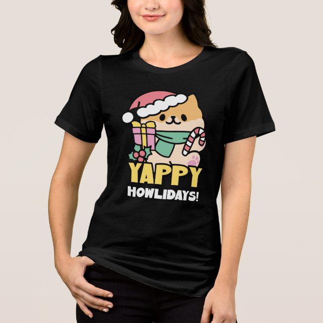 Niedlicher Weihnachtshund - Yappy Howlidays Tri-Blend Shirt (Vorderseite)