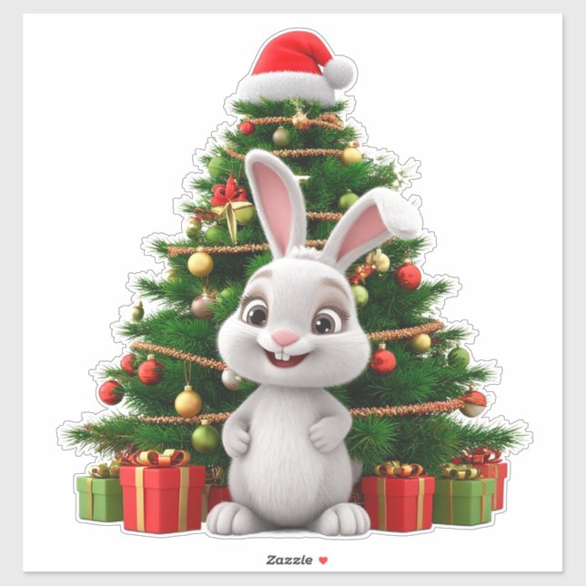 Niedlicher Weihnachtshut durch dekorierten Baum Aufkleber (Blatt)