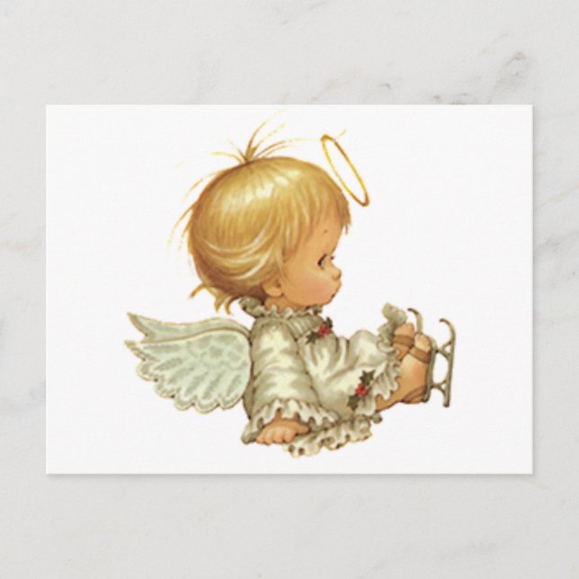Niedlicher Weihnachtsjunge Angel Skaten-Unfall Postkarte (Vorderseite)