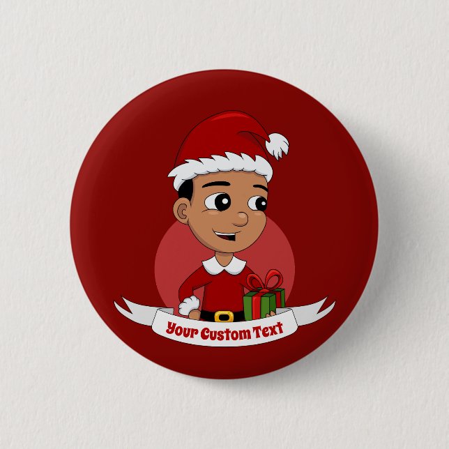 Niedlicher Weihnachtsjunge Cartoon Button (Vorderseite)