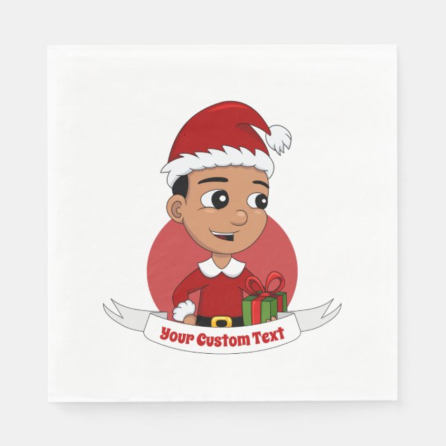 Niedlicher Weihnachtsjunge Cartoon Napkins Serviette (Vorderseite)