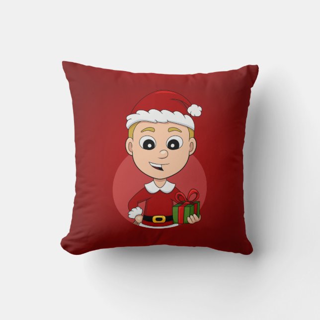 Niedlicher Weihnachtsjunge mit blauen Haaren Kissen (Vorderseite)